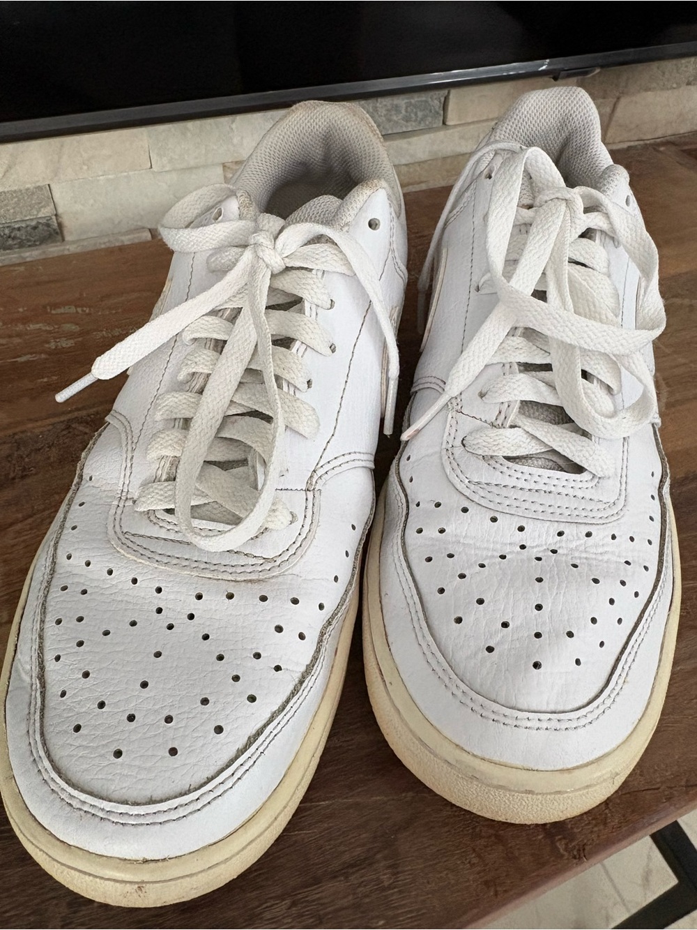 Nike White Leather Perforated Athletic Sneakers